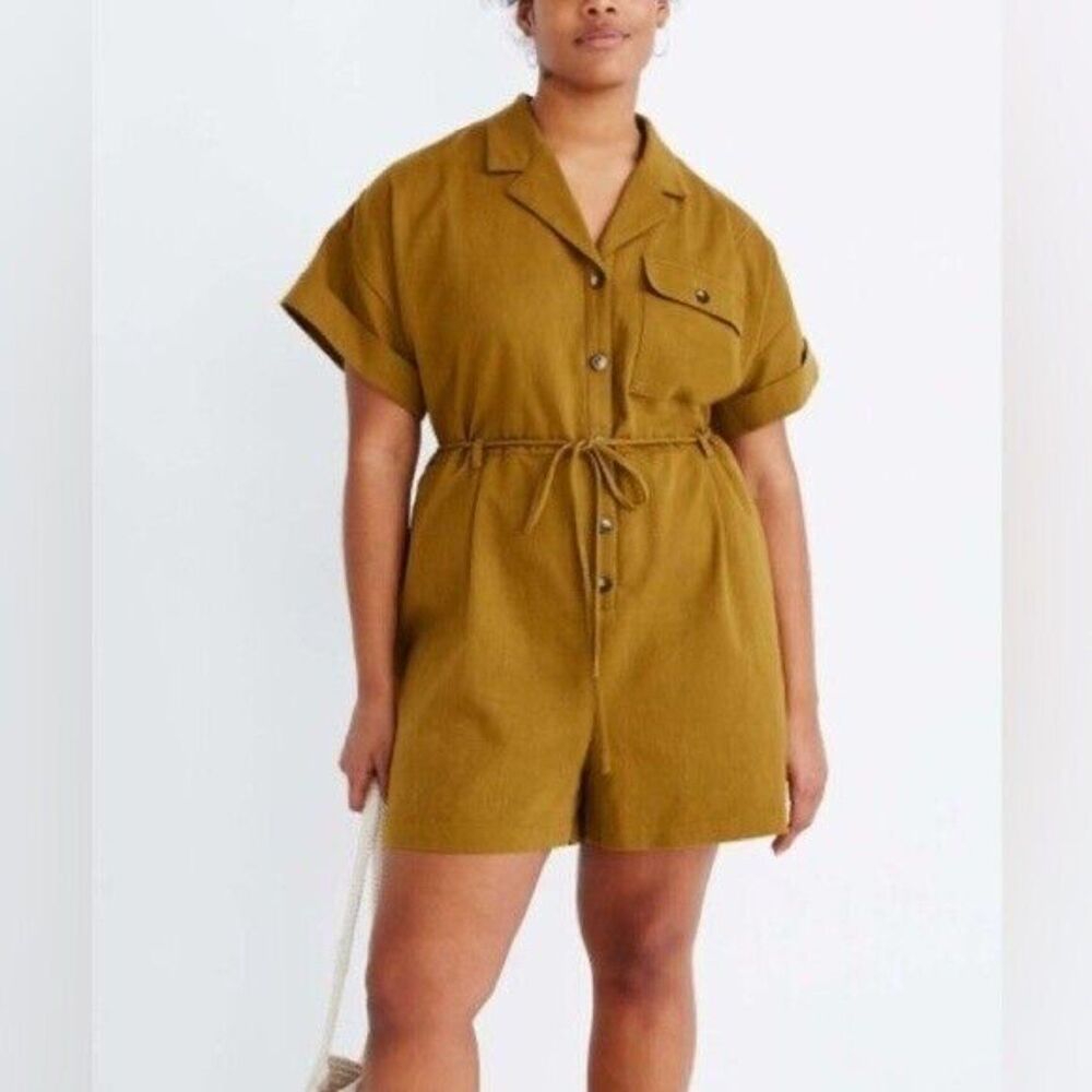 Madewell Belted Safari Romper In Distant Olive